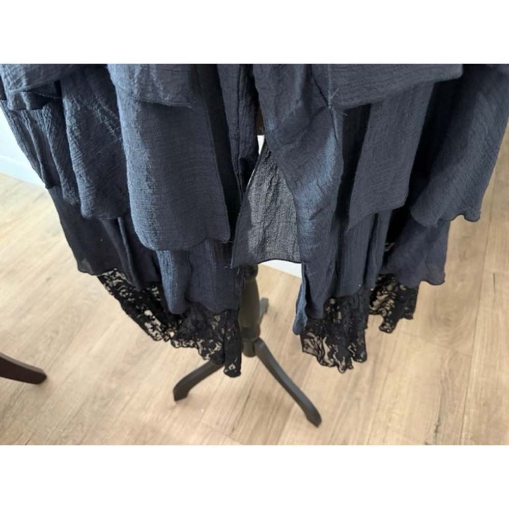 Black Boho Tiered Palazzo Pants Lace Trim Wide Leg Lagenlook Festival - Picture 3 of 5